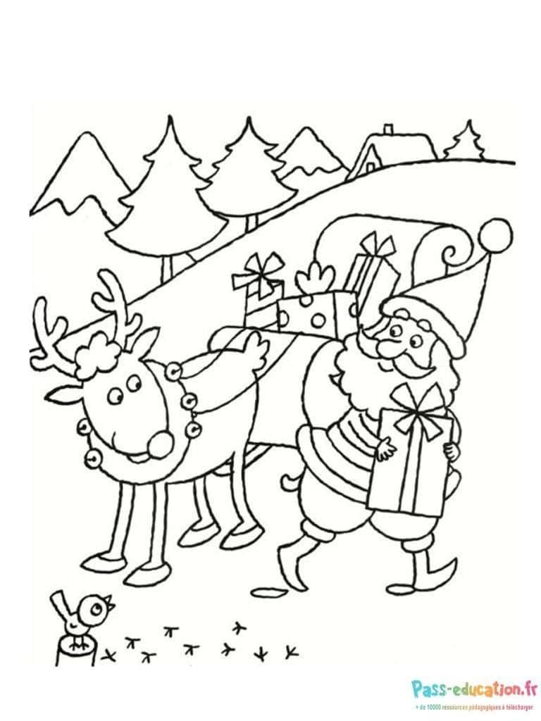 Coloriage Santa et renne à imprimer et colorier