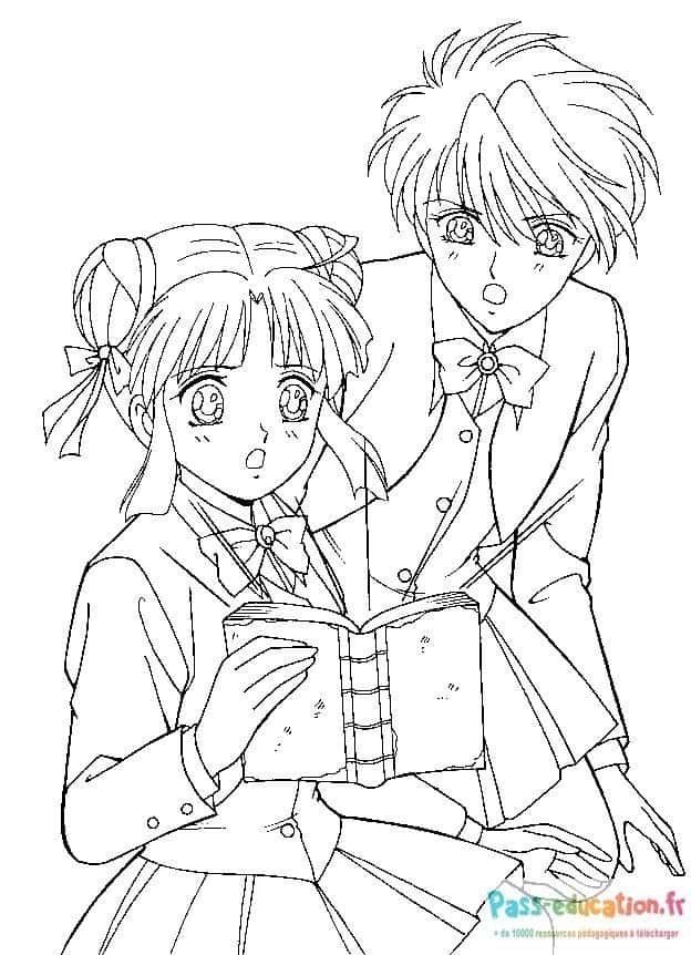 Coloriage Élèves manga surpris à imprimer et colorier