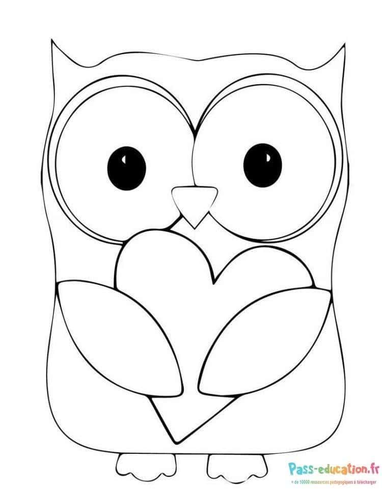 Coloriage Chouette avec cœur à imprimer et colorier