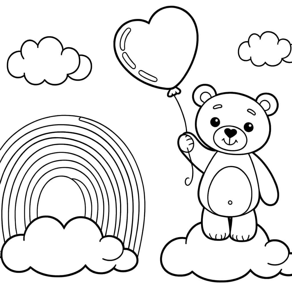 Coloriage Ours avec ballon à imprimer et colorier