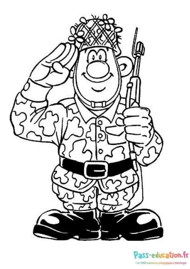 Coloriage Soldat souriant à imprimer et colorier