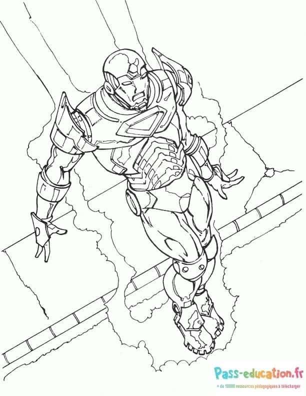 Coloriage Iron Man volant à imprimer et colorier