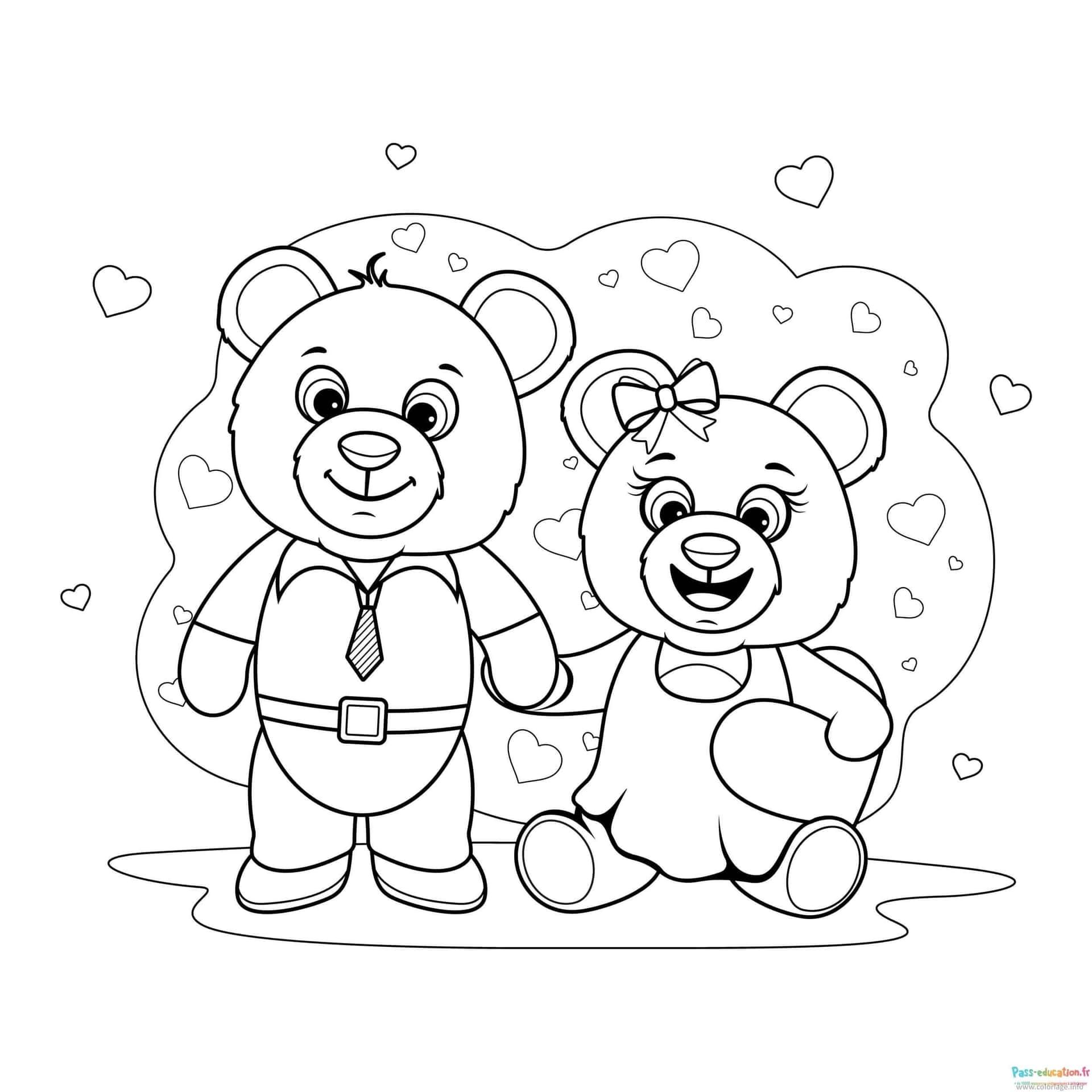 Coloriage Ours amoureux à imprimer et colorier