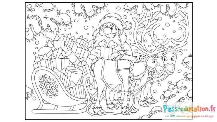 Coloriage Père Noël et renne à imprimer et colorier