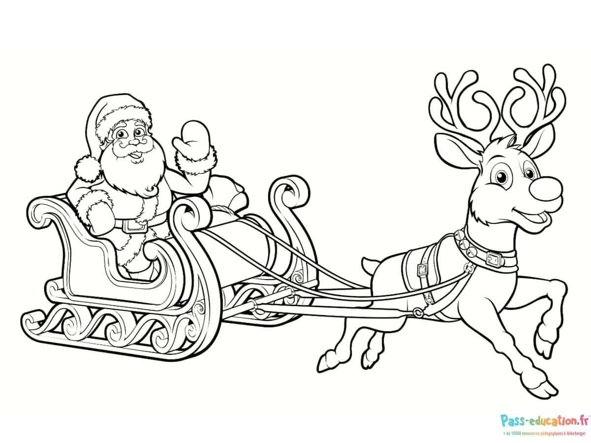 Coloriage Père Noël en traîneau à imprimer et colorier