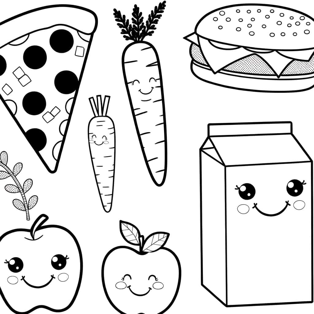 Coloriage Aliments souriants à imprimer et colorier