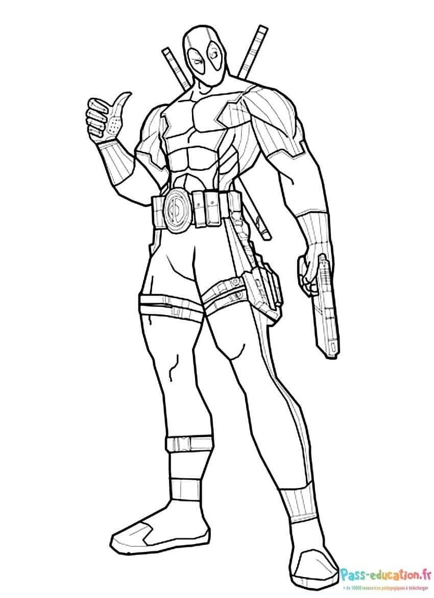 Coloriage Deadpool en action à imprimer et colorier