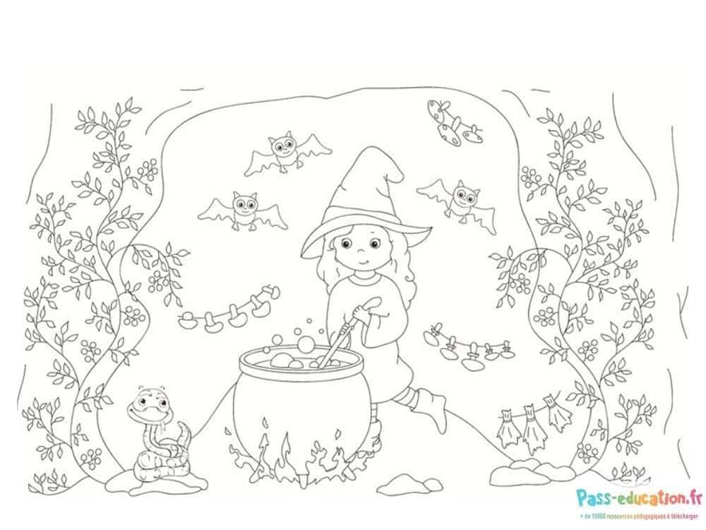 Coloriage Sorcière d'Halloween à imprimer et colorier