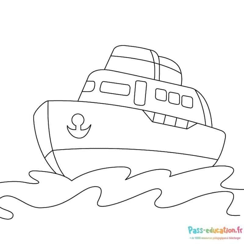 Coloriage Bateau sur l'eau à imprimer et colorier