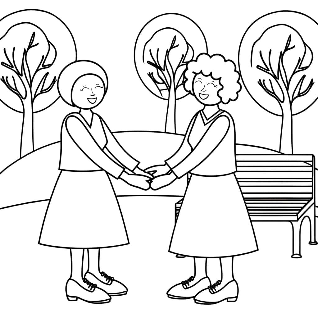Coloriage Amis se saluant à imprimer et colorier