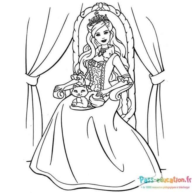 Coloriage Princesse et chat à imprimer et colorier
