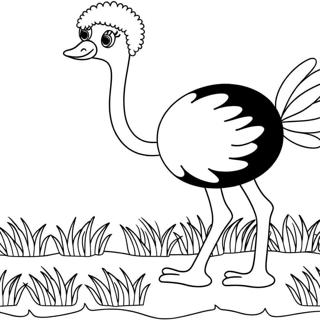 Coloriage Autruche rigolote à imprimer et colorier