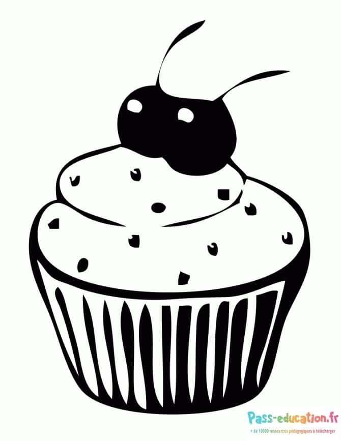 Coloriage Cupcake cerise à imprimer et colorier