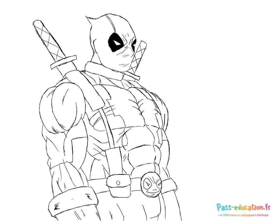 Coloriage Deadpool en action à imprimer et colorier