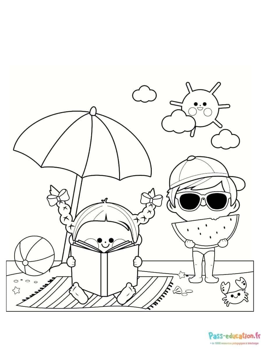 Coloriage Plage ensoleillée à imprimer et colorier