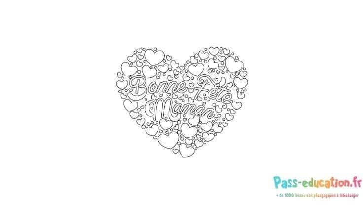 Coloriage Cœur Bonne Fête Maman à imprimer et colorier