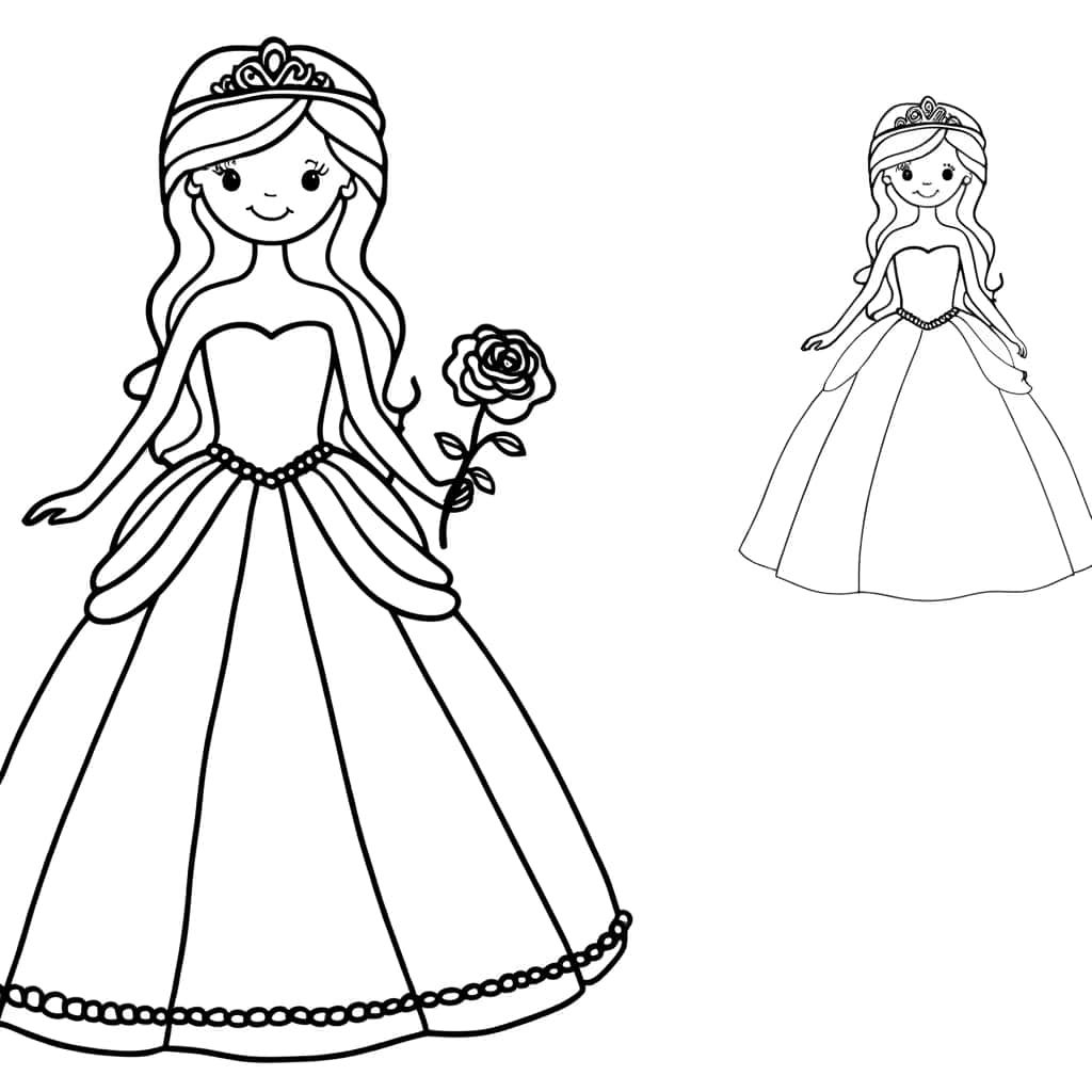 Coloriage Princesse avec rose à imprimer et colorier