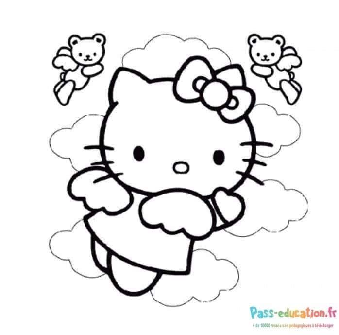 Coloriage Hello Kitty sur un nuage à imprimer et colorier