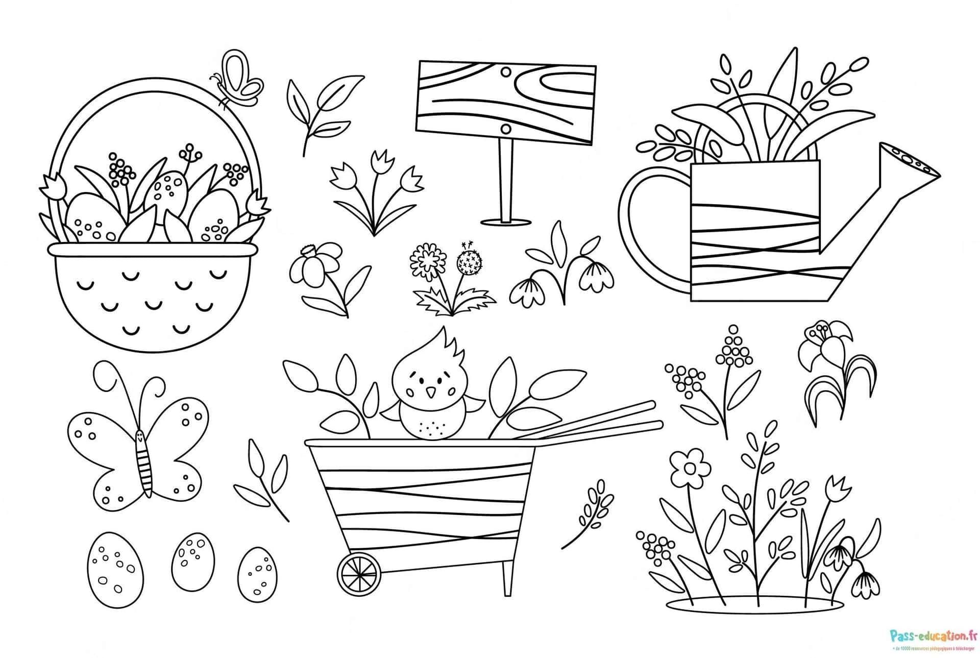 Coloriage Jardinage printanier à imprimer et colorier