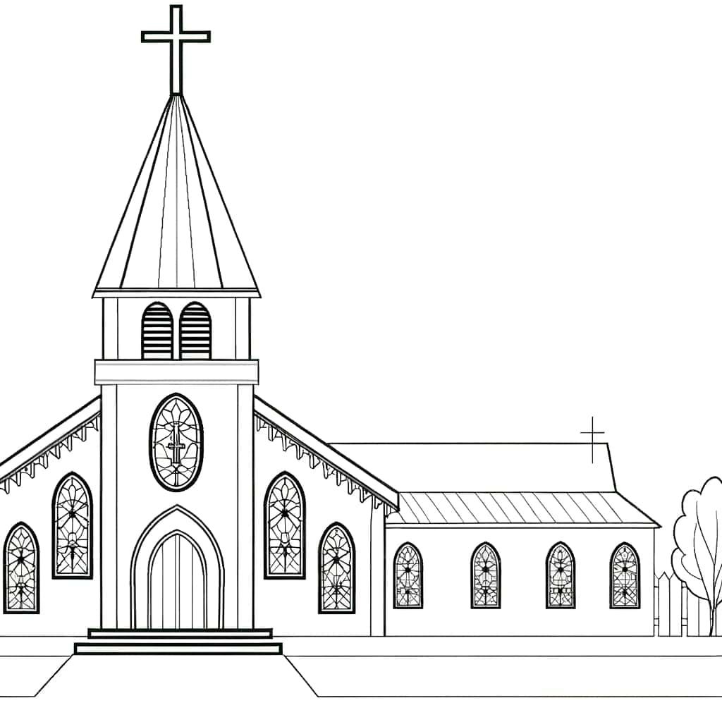Coloriage Église catholique à imprimer et colorier