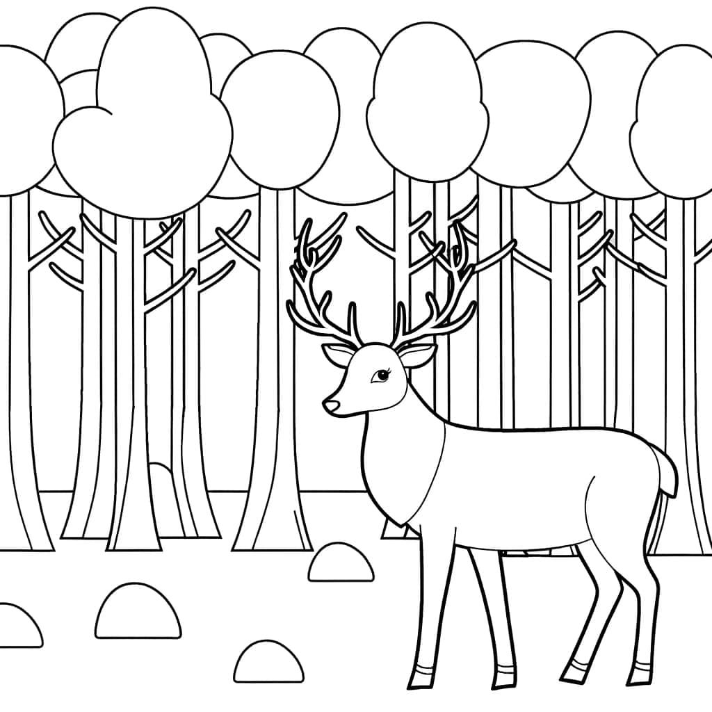 Coloriage Cerf dans la forêt à imprimer et colorier