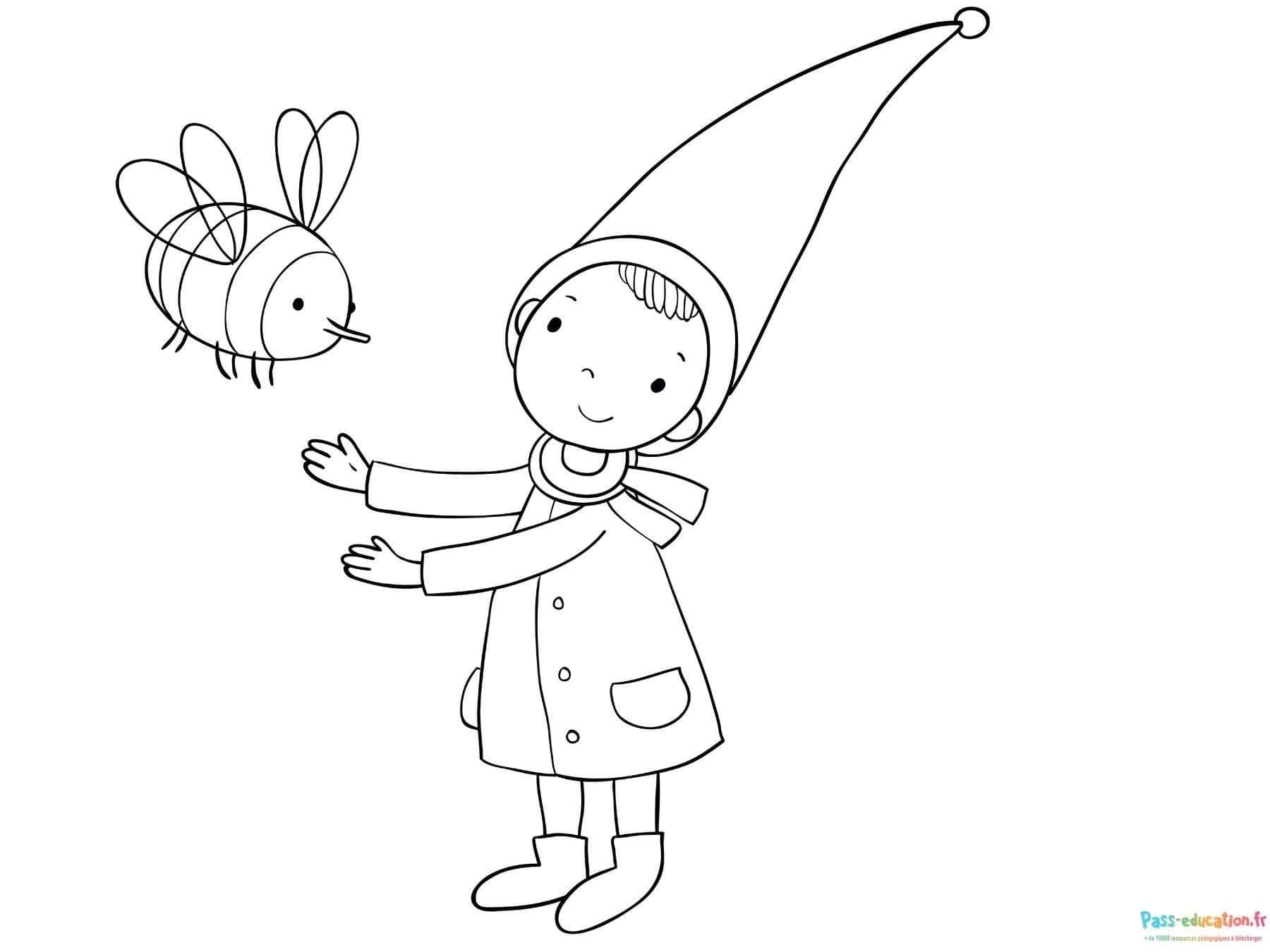 Coloriage Lutin et abeille à imprimer et colorier