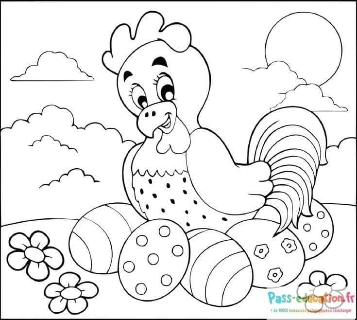Coloriage Poule sur œufs à imprimer et colorier