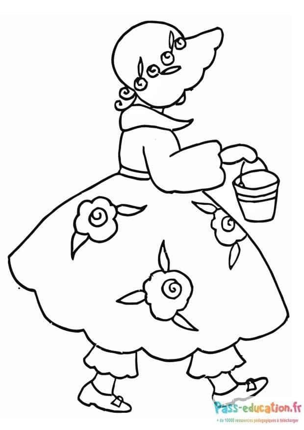 Coloriage Petite fille au seau à imprimer et colorier