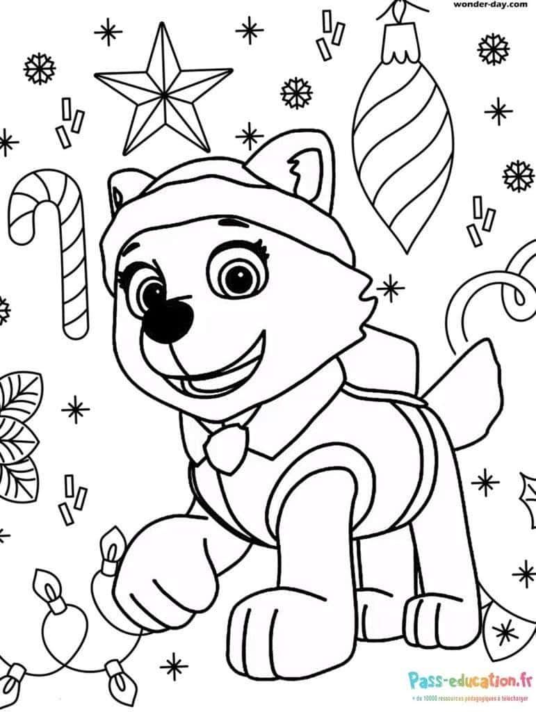 Coloriage Fête de Noël avec chiot à imprimer et colorier