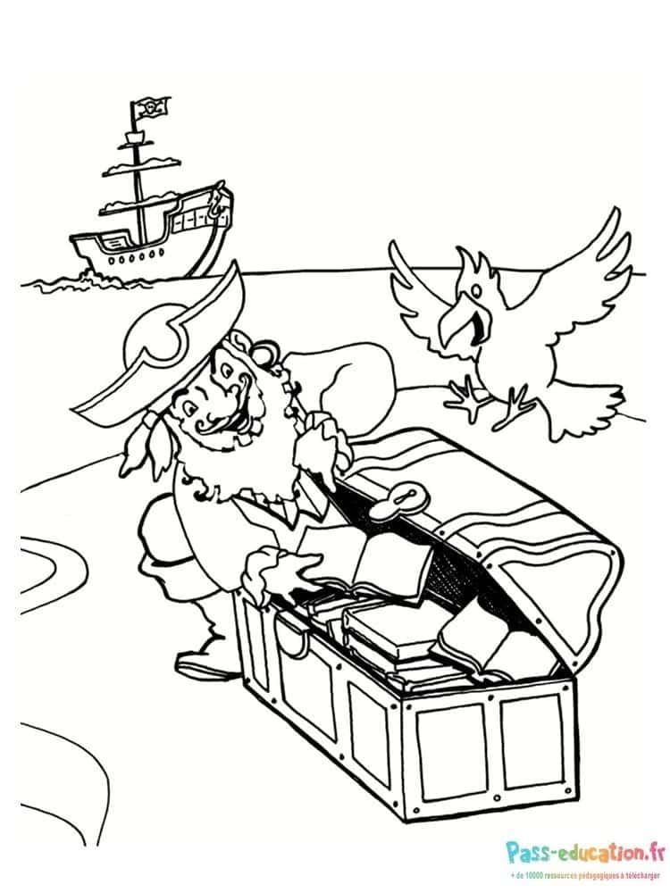 Coloriage Pirate et trésor à imprimer et colorier