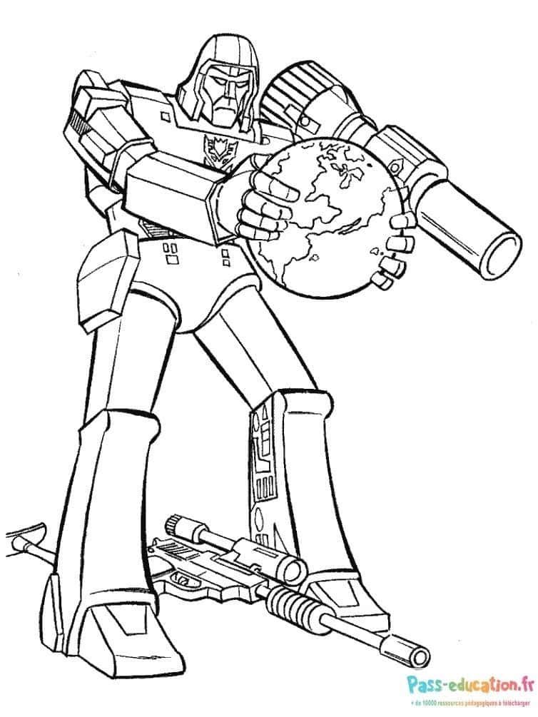 Coloriage Megatron tenant la Terre à imprimer et colorier