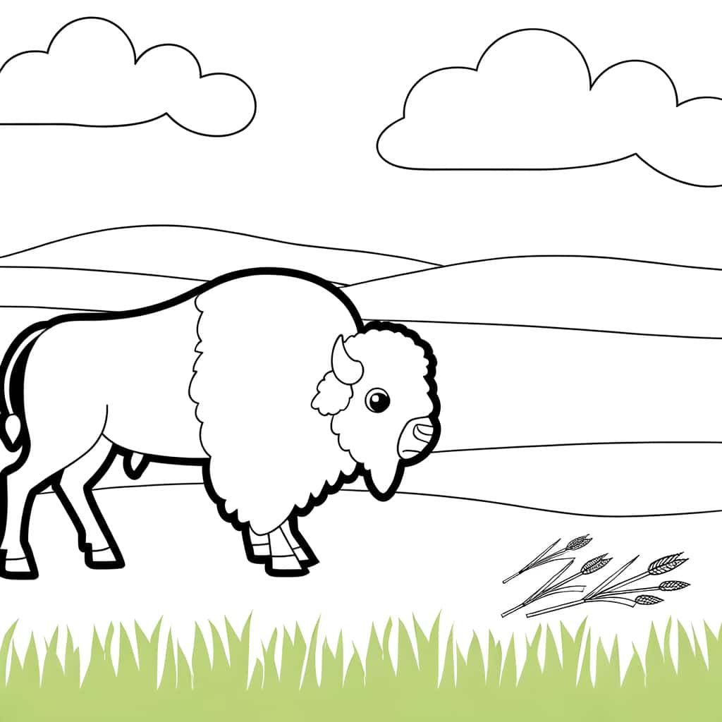Coloriage Bison dans la prairie à imprimer et colorier