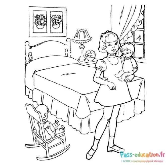 Coloriage Chambre et poupées à imprimer et colorier