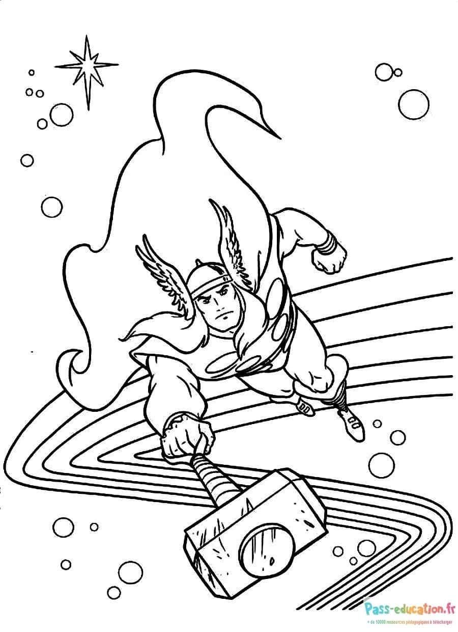 Coloriage Thor en action à imprimer et colorier