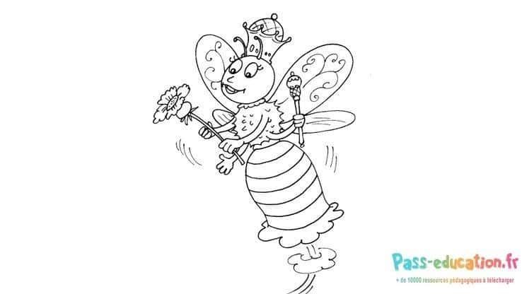 Coloriage Reine abeille volante à imprimer et colorier