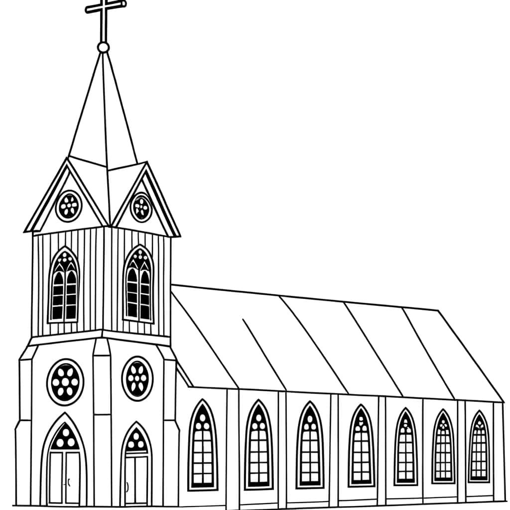 Coloriage Église catholique à imprimer et colorier
