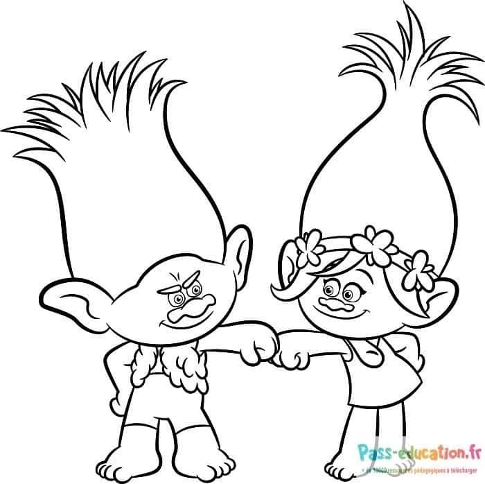 Coloriage Trolls en duo à imprimer et colorier