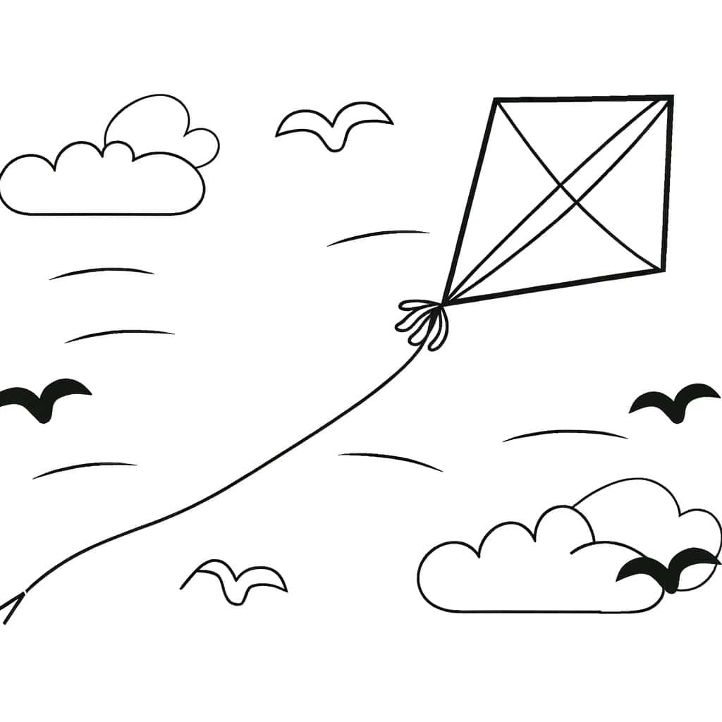 Coloriage Cerf-volant dans le ciel à imprimer et colorier