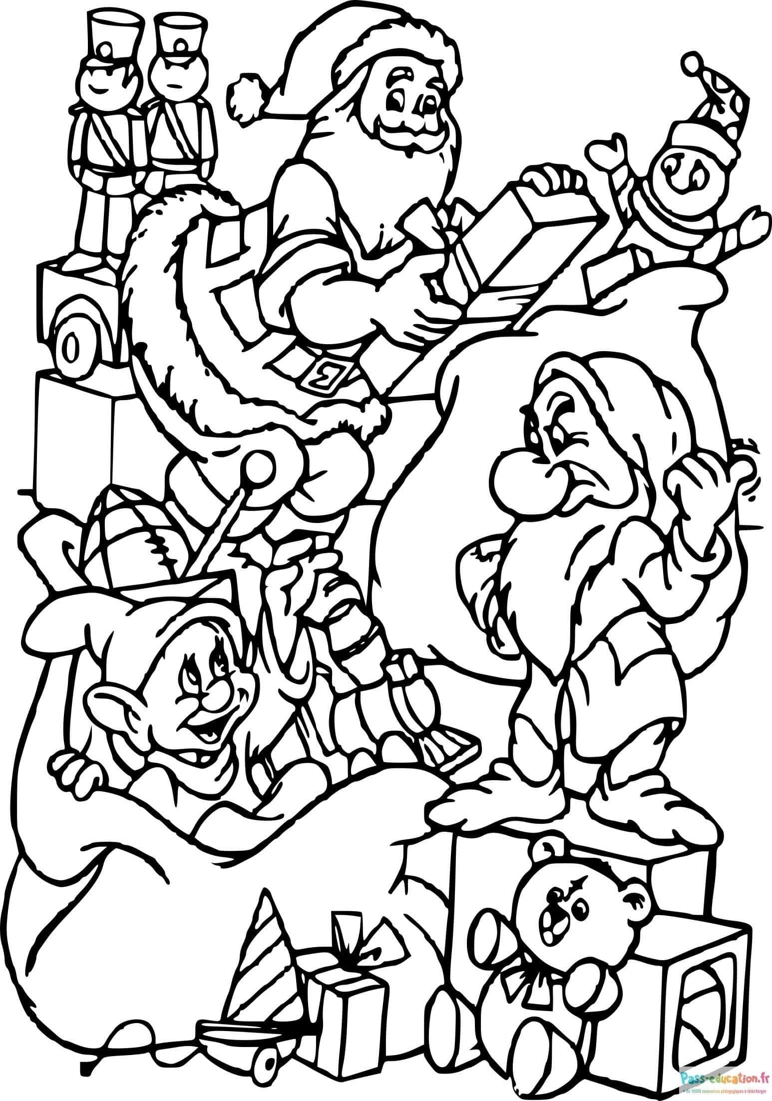 Coloriage Santa et lutins à imprimer et colorier