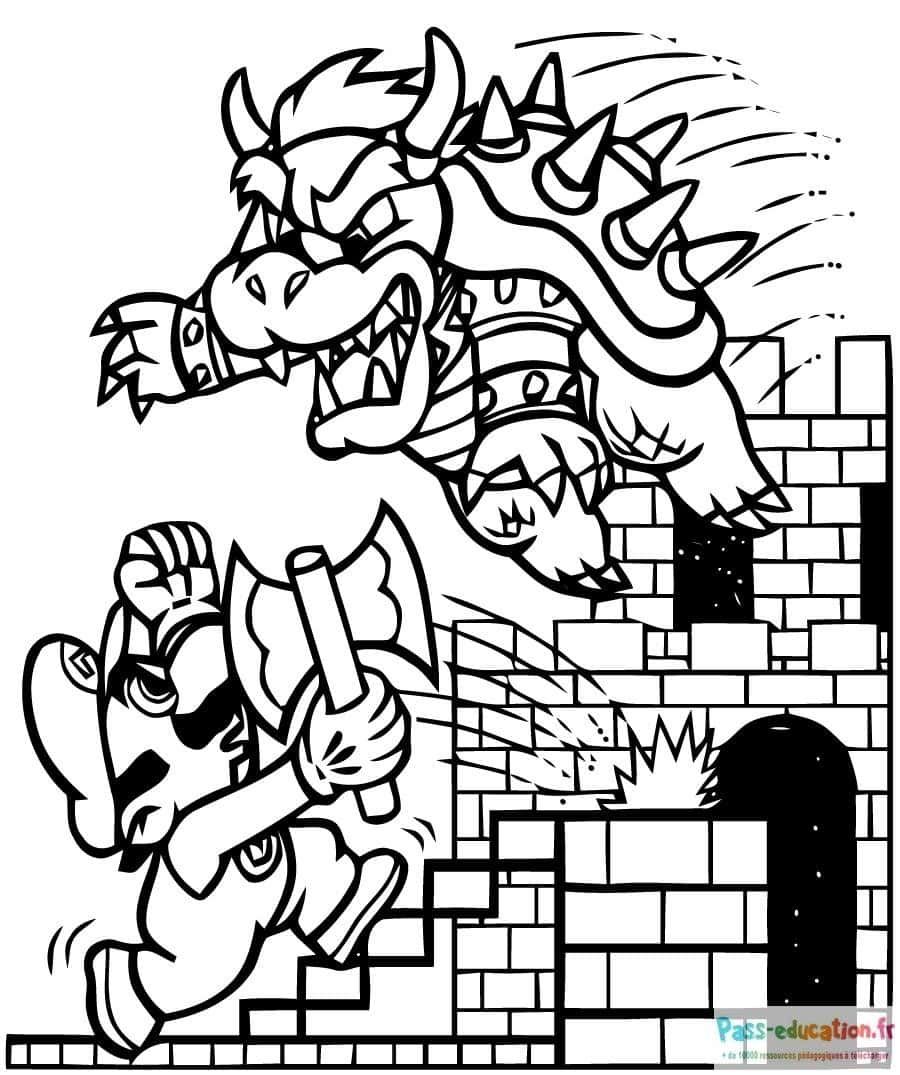 Coloriage Bowser contre Mario à imprimer et colorier