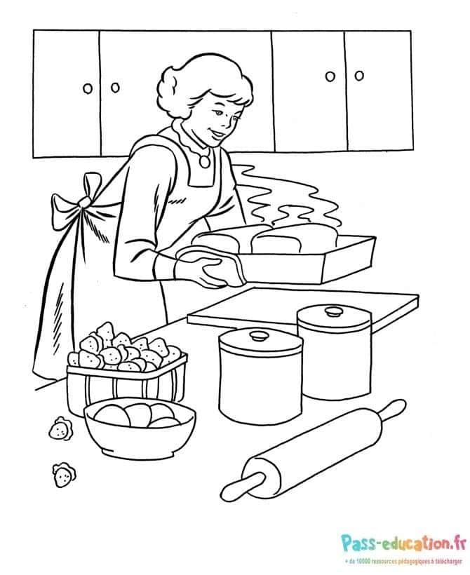 Coloriage Cuisine de grand-mère à imprimer et colorier