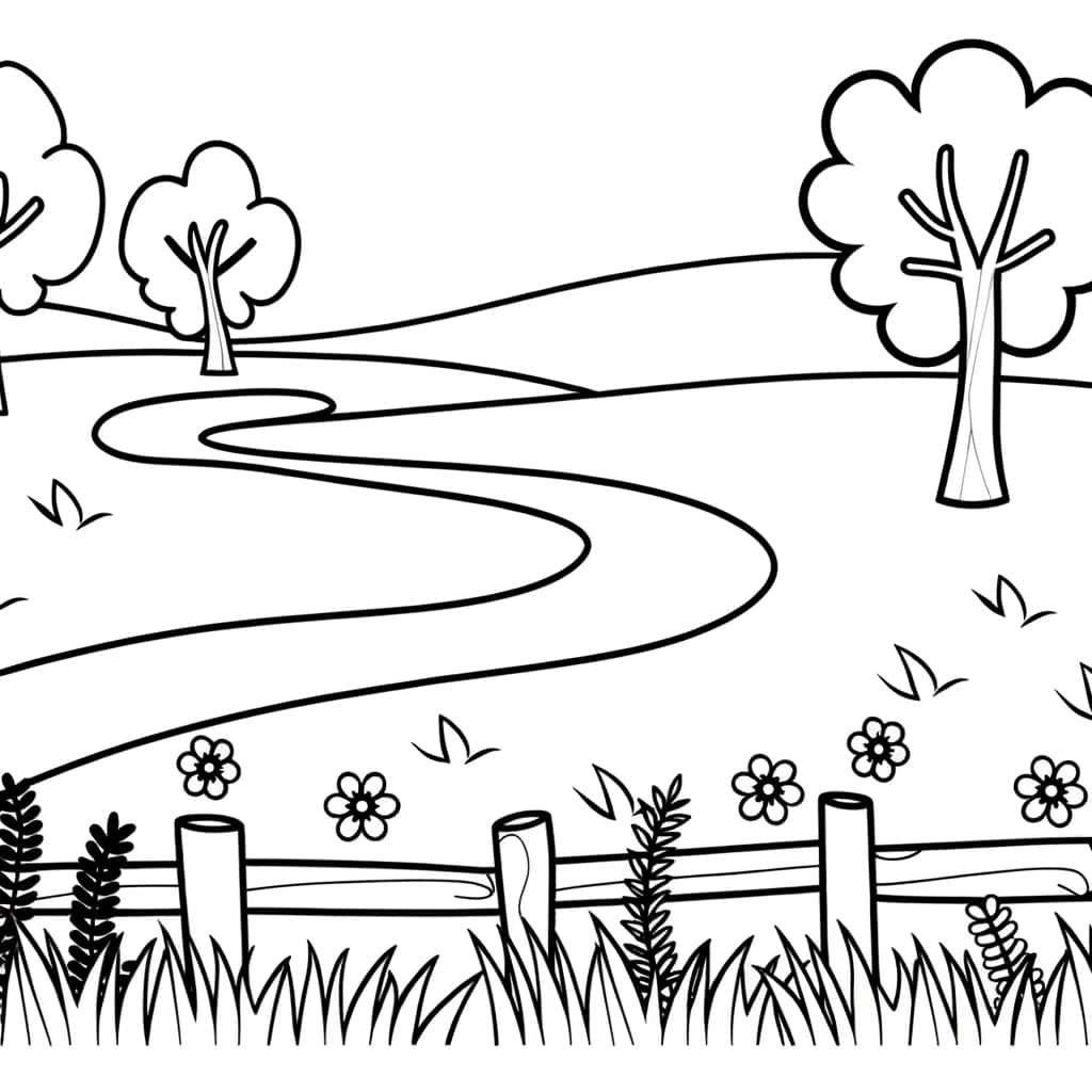 Coloriage Chemin bucolique à imprimer et colorier