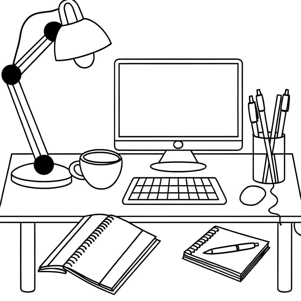 Coloriage Bureau de travail à imprimer et colorier