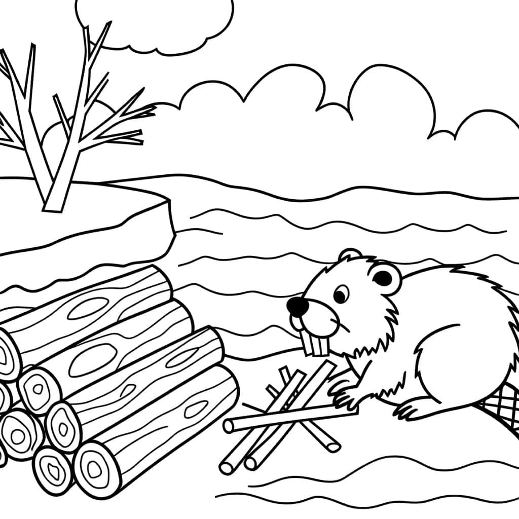 Coloriage Castor travailleur à imprimer et colorier
