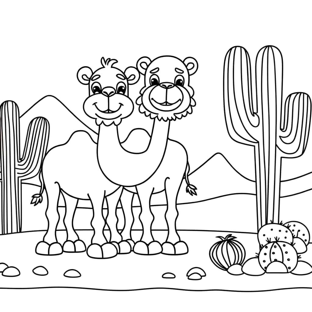 Coloriage Chameaux dans le désert à imprimer et colorier