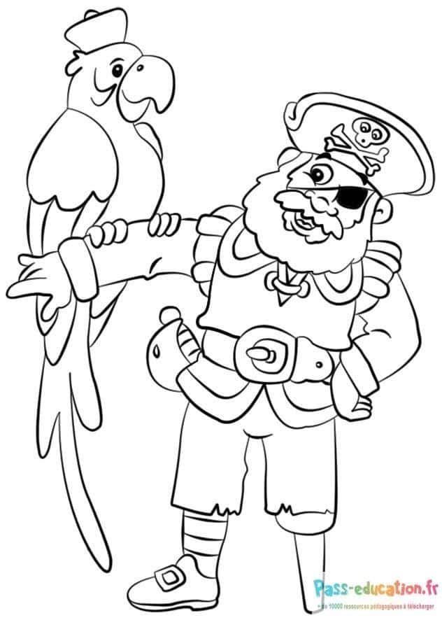 Coloriage Pirate et perroquet à imprimer et colorier