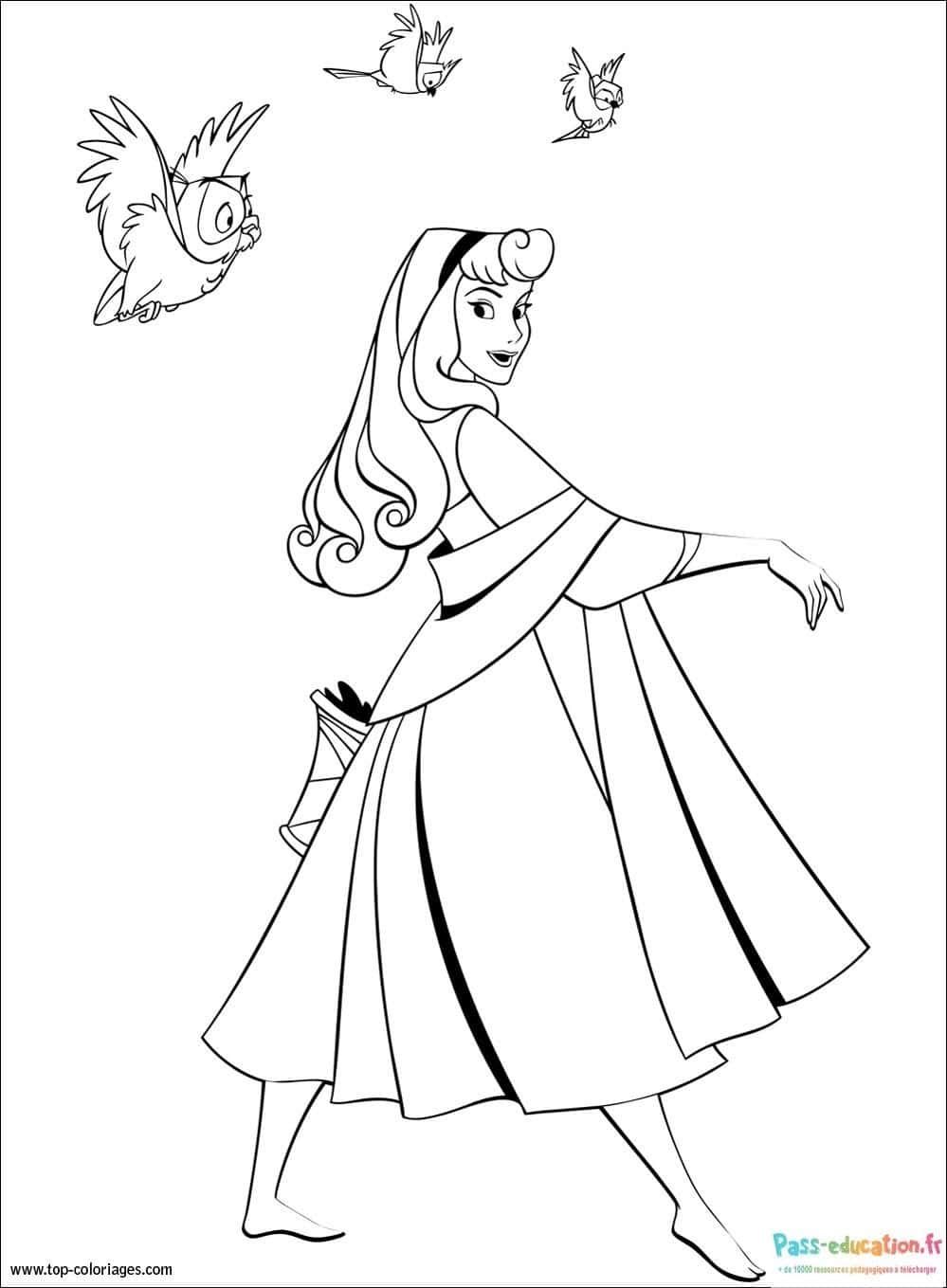 Coloriage Princesse et oiseaux à imprimer et colorier