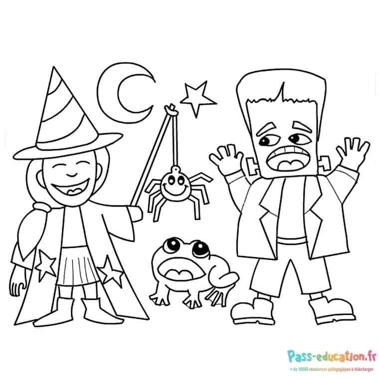 Coloriage Sorcière et monstre à imprimer et colorier