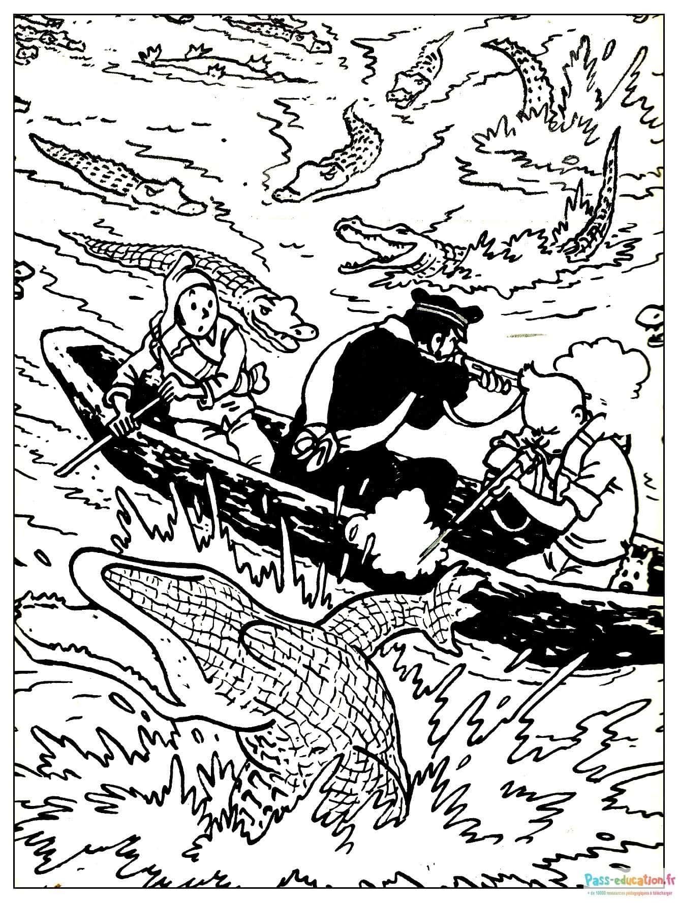 Coloriage Aventure de Tintin à imprimer et colorier