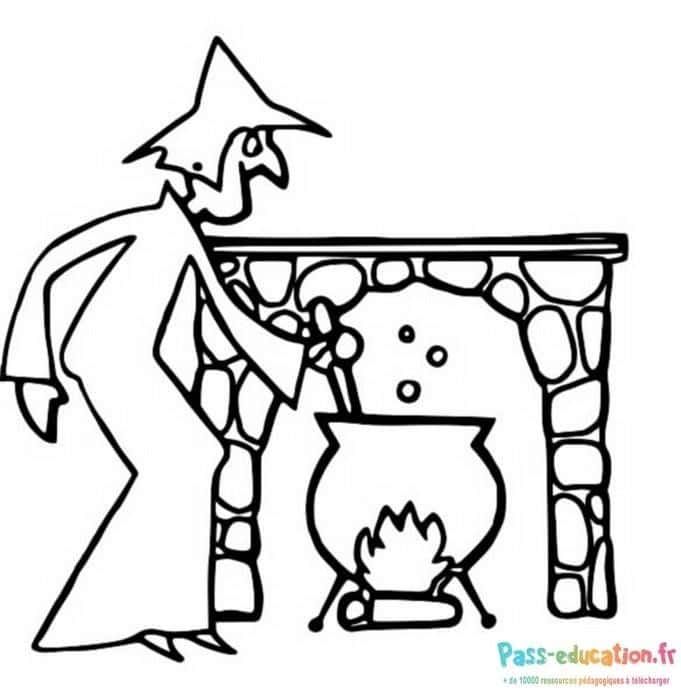 Coloriage Sorcière et chaudron à imprimer et colorier